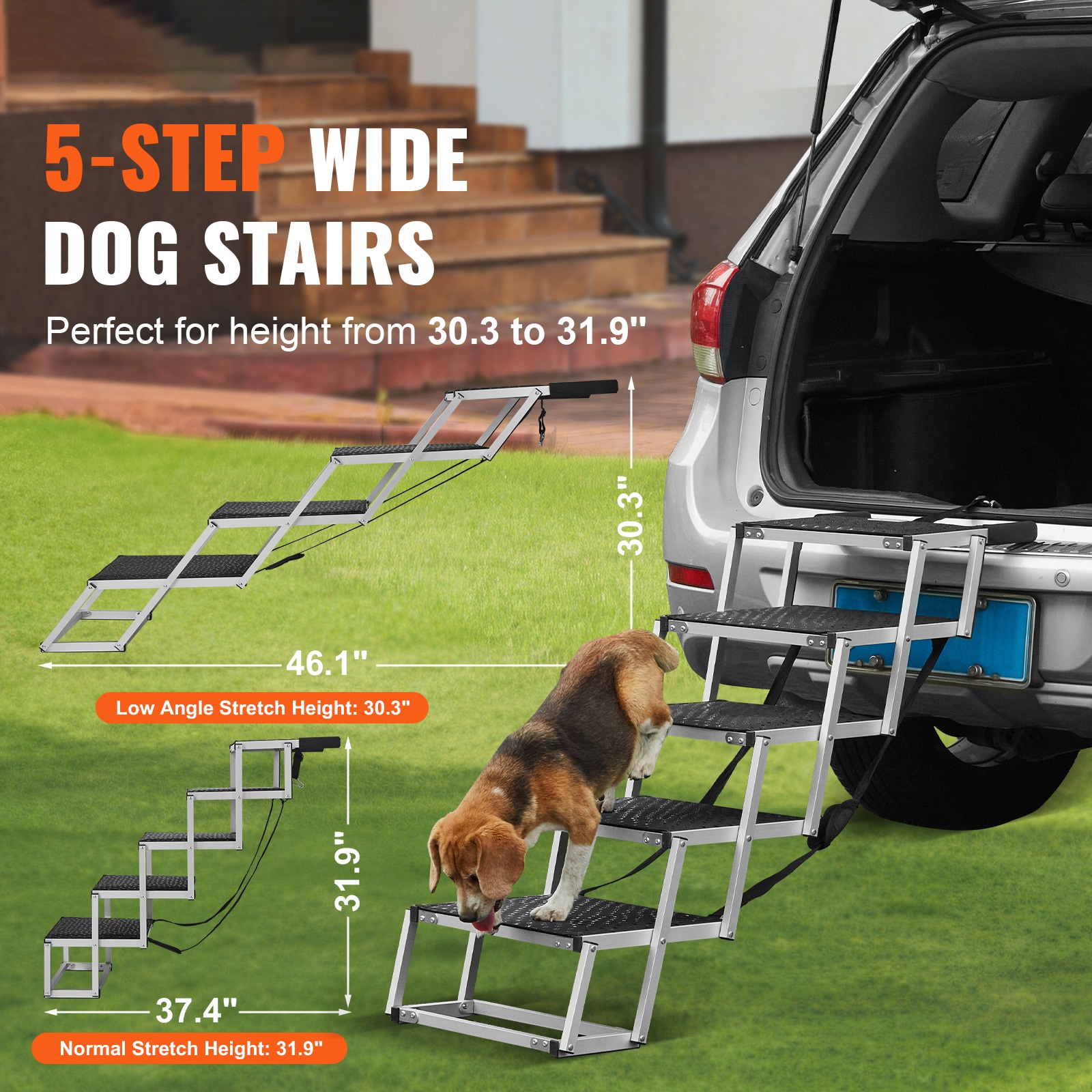 Foldable Dog Stairs For Cars With Aluminum Frame For Pets_voghion.com